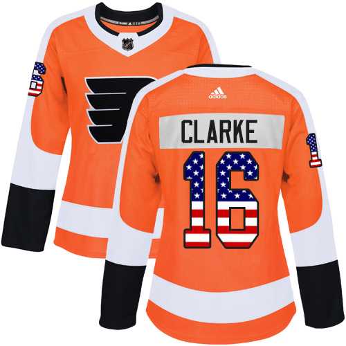 Women's Adidas Philadelphia Flyers #16 Bobby Clarke Orange Home Authentic USA Flag Stitched NHL Jersey