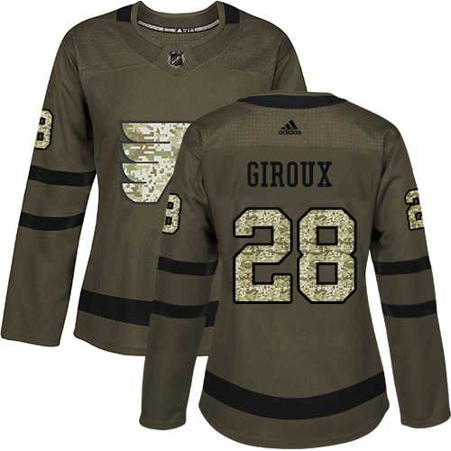 Women's Adidas Philadelphia Flyers #28 Claude Giroux Green Salute to Service Stitched NHL Jersey