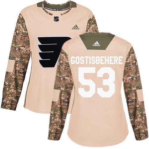 Women's Adidas Philadelphia Flyers #53 Shayne Gostisbehere Camo Authentic 2017 Veterans Day Stitched NHL Jersey