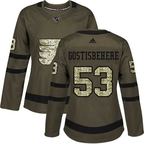 Women's Adidas Philadelphia Flyers #53 Shayne Gostisbehere Green Salute to Service Stitched NHL Jersey