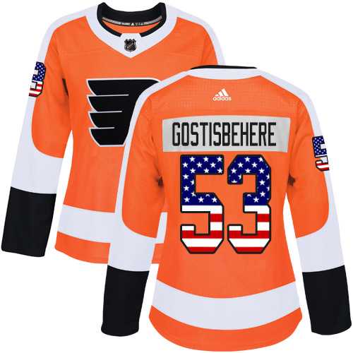 Women's Adidas Philadelphia Flyers #53 Shayne Gostisbehere Orange Home Authentic USA Flag Stitched NHL Jersey