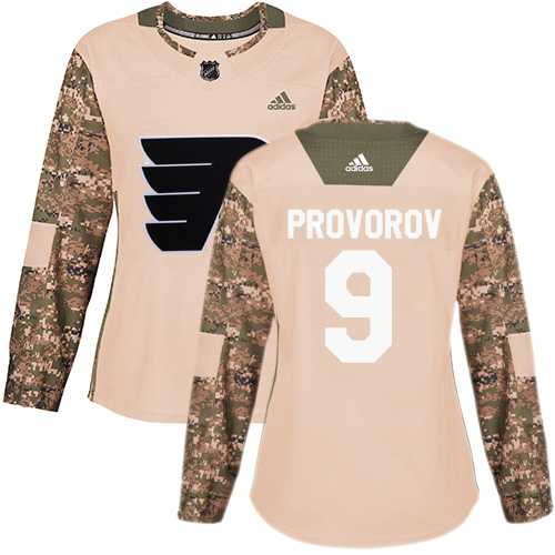 Women's Adidas Philadelphia Flyers #9 Ivan Provorov Camo Authentic 2017 Veterans Day Stitched NHL Jersey