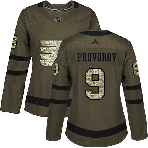 Women's Adidas Philadelphia Flyers #9 Ivan Provorov Green Salute to Service Stitched NHL Jersey