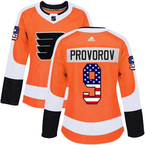Women's Adidas Philadelphia Flyers #9 Ivan Provorov Orange Home Authentic USA Flag Stitched NHL Jersey