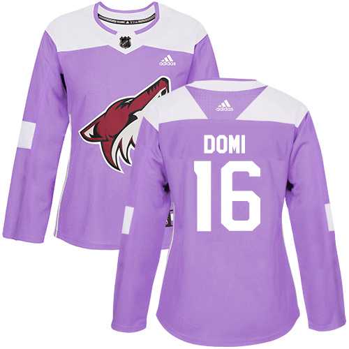 Women's Adidas Phoenix Coyotes #16 Max Domi Purple Authentic Fights Cancer Stitched NHL Jersey
