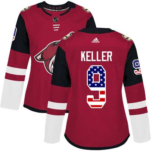 Women's Adidas Phoenix Coyotes #9 Clayton Keller Maroon Home Authentic USA Flag Stitched NHL Jersey