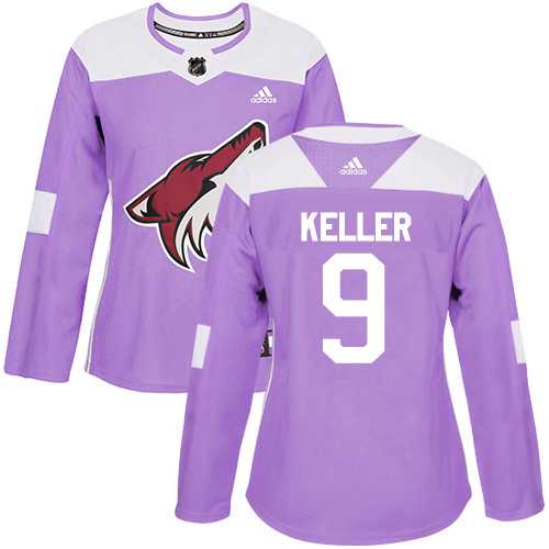 Women's Adidas Phoenix Coyotes #9 Clayton Keller Purple Authentic Fights Cancer Stitched NHL Jersey
