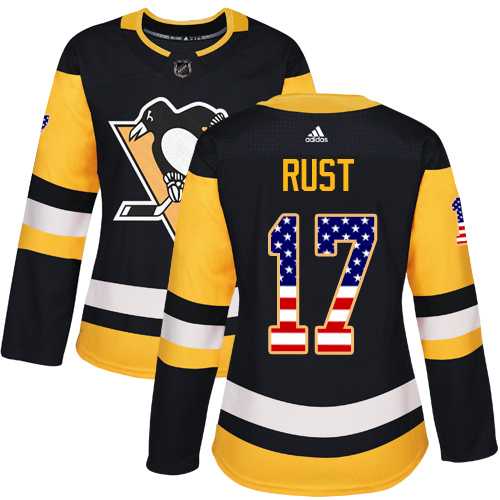 Women's Adidas Pittsburgh Penguins #17 Bryan Rust Black Home Authentic USA Flag Stitched NHL Jersey