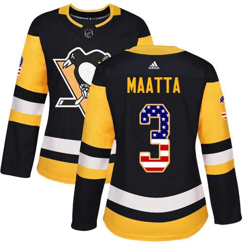 Women's Adidas Pittsburgh Penguins #3 Olli Maatta Black Home Authentic USA Flag Stitched NHL Jersey