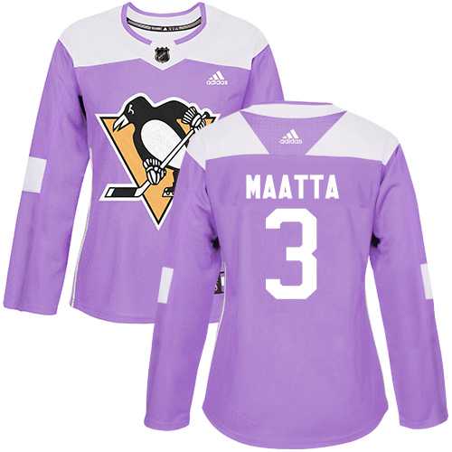 Women's Adidas Pittsburgh Penguins #3 Olli Maatta Purple Authentic Fights Cancer Stitched NHL Jersey