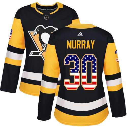 Women's Adidas Pittsburgh Penguins #30 Matt Murray Black Home Authentic USA Flag Stitched NHL Jersey