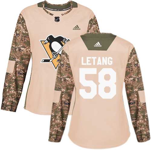 Women's Adidas Pittsburgh Penguins #58 Kris Letang Camo Authentic 2017 Veterans Day Stitched NHL Jersey