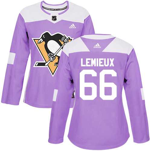 Women's Adidas Pittsburgh Penguins #66 Mario Lemieux Purple Authentic Fights Cancer Stitched NHL Jersey
