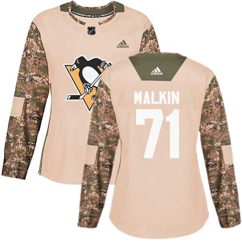 Women's Adidas Pittsburgh Penguins #71 Evgeni Malkin Camo Authentic 2017 Veterans Day Stitched NHL Jersey