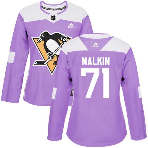 Women's Adidas Pittsburgh Penguins #71 Evgeni Malkin Purple Authentic Fights Cancer Stitched NHL Jersey