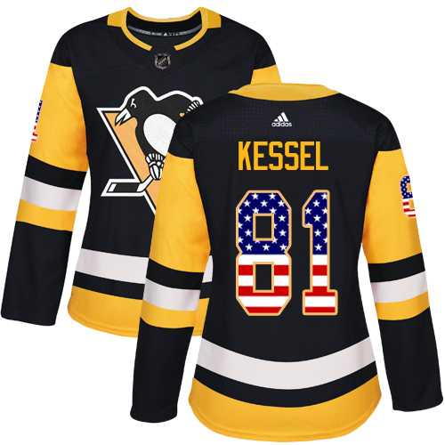 Women's Adidas Pittsburgh Penguins #81 Phil Kessel Black Home Authentic USA Flag Stitched NHL Jersey