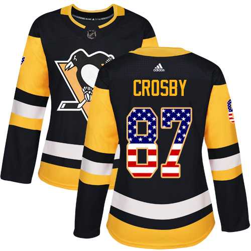 Women's Adidas Pittsburgh Penguins #87 Sidney Crosby Black Home Authentic USA Flag Stitched NHL Jersey