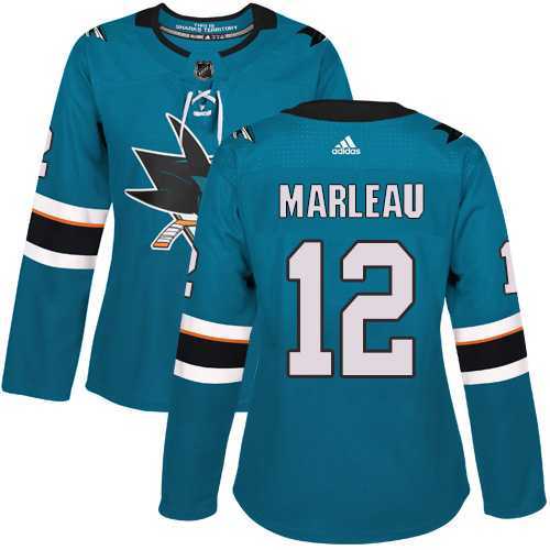 Women's Adidas San Jose Sharks #12 Patrick Marleau Teal Home Authentic Stitched NHL Jersey