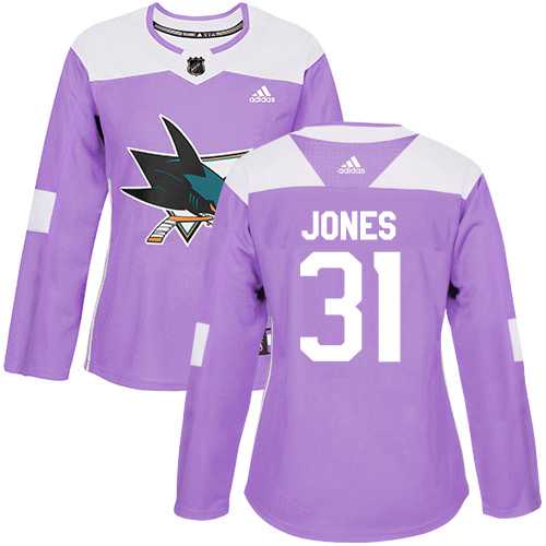 Women's Adidas San Jose Sharks #31 Martin Jones Purple Authentic Fights Cancer Stitched NHL Jersey
