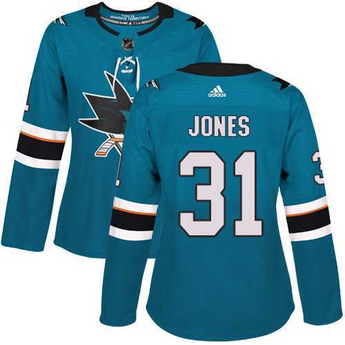 Women's Adidas San Jose Sharks #31 Martin Jones Teal Home Authentic Stitched NHL Jersey