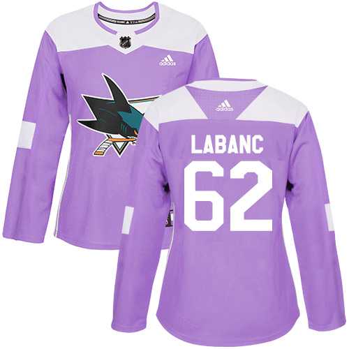 Women's Adidas San Jose Sharks #62 Kevin Labanc Purple Authentic Fights Cancer Stitched NHL Jersey