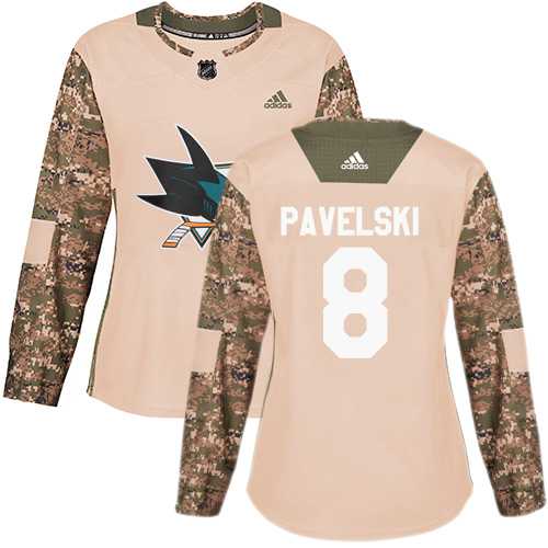 Women's Adidas San Jose Sharks #8 Joe Pavelski Camo Authentic 2017 Veterans Day Stitched NHL Jersey