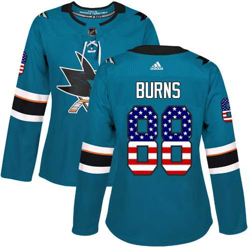 Women's Adidas San Jose Sharks #88 Brent Burns Teal Home Authentic USA Flag Stitched NHL Jersey