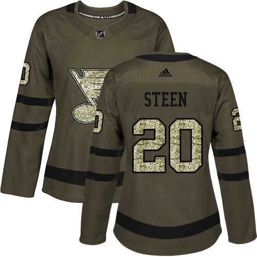 Women's Adidas St. Louis Blues #20 Alexander Steen Green Salute to Service Stitched NHL Jersey