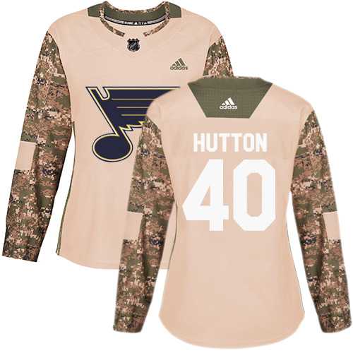 Women's Adidas St. Louis Blues #40 Carter Hutton Camo Authentic 2017 Veterans Day Stitched NHL Jersey