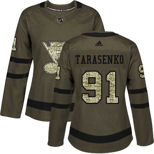 Women's Adidas St. Louis Blues #91 Vladimir Tarasenko Green Salute to Service Stitched NHL Jersey
