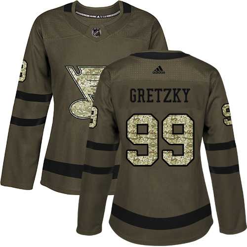 Women's Adidas St. Louis Blues #99 Wayne Gretzky Green Salute to Service Stitched NHL Jersey