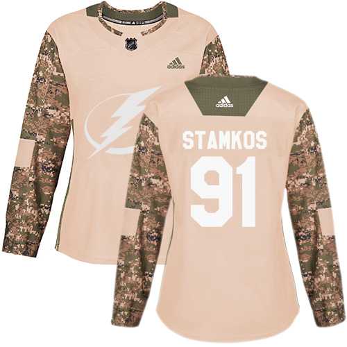 Women's Adidas Tampa Bay Lightning #91 Steven Stamkos Camo Authentic 2017 Veterans Day Stitched NHL Jersey
