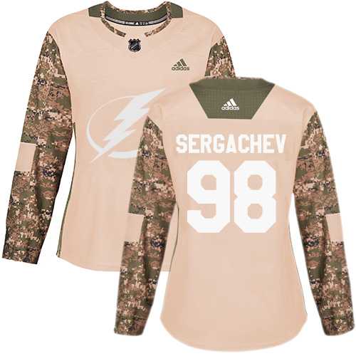 Women's Adidas Tampa Bay Lightning #98 Mikhail Sergachev Camo Authentic 2017 Veterans Day Stitched NHL Jersey