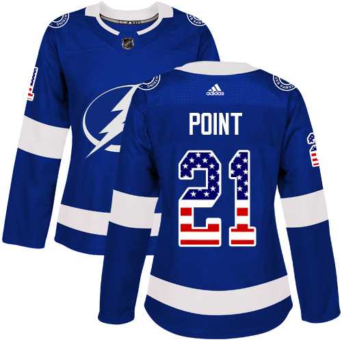 Women's Adidas Tampa Bay Lightning#21 Brayden Point Blue Home Authentic USA Flag Stitched NHL Jersey
