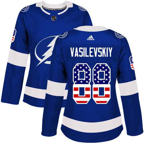 Women's Adidas Tampa Bay Lightning#88 Andrei Vasilevskiy Blue Home Authentic USA Flag Stitched NHL Jersey