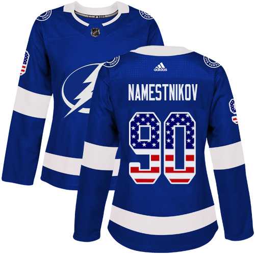 Women's Adidas Tampa Bay Lightning#90 Vladislav Namestnikov Blue Home Authentic USA Flag Stitched NHL Jersey