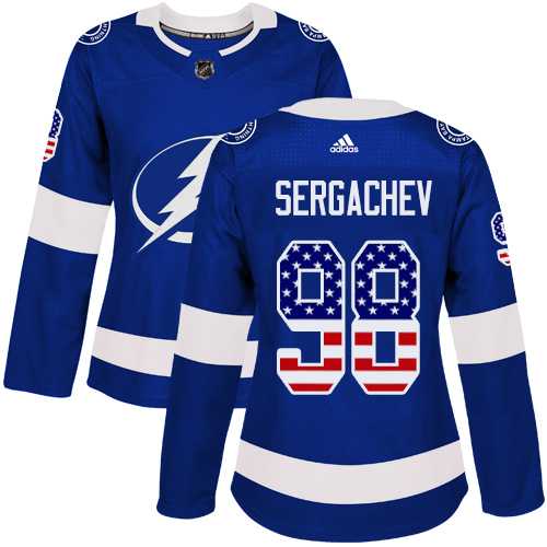 Women's Adidas Tampa Bay Lightning#98 Mikhail Sergachev Blue Home Authentic USA Flag Stitched NHL Jersey