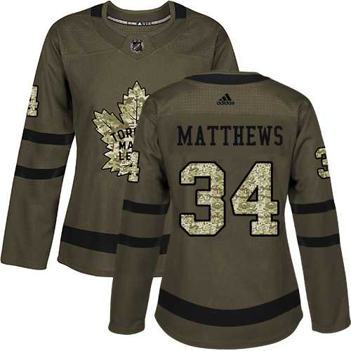 Women's Adidas Toronto Maple Leafs #34 Auston Matthews Green Salute to Service Stitched NHL Jersey