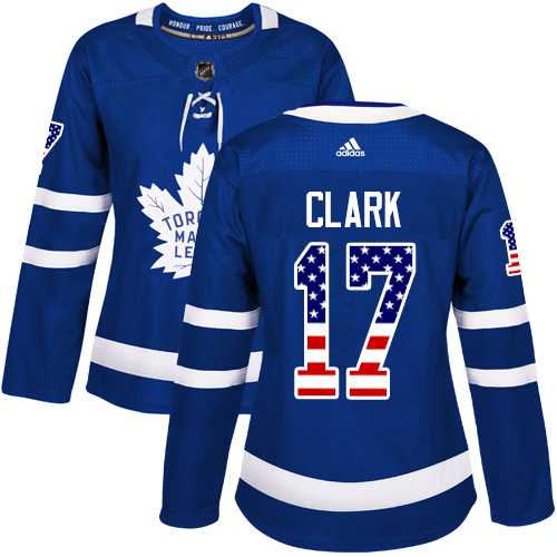 Women's Adidas Toronto Maple Leafs #17 Wendel Clark Blue Home Authentic USA Flag Stitched NHL Jersey