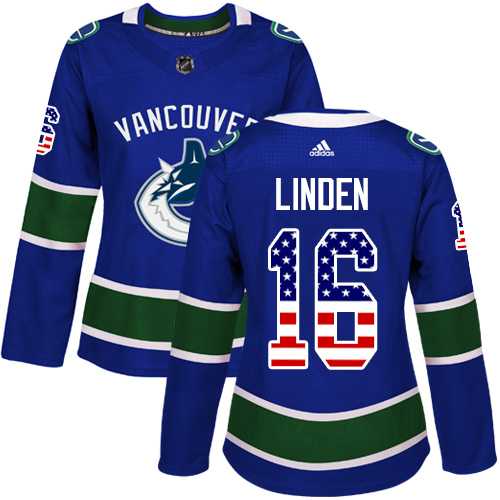 Women's Adidas Vancouver Canucks #16 Trevor Linden Blue Home Authentic USA Flag Stitched NHL Jersey