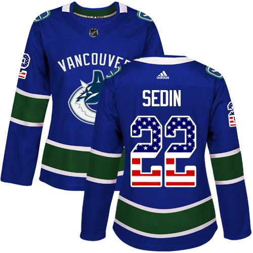 Women's Adidas Vancouver Canucks #22 Daniel Sedin Blue Home Authentic USA Flag Stitched NHL Jersey