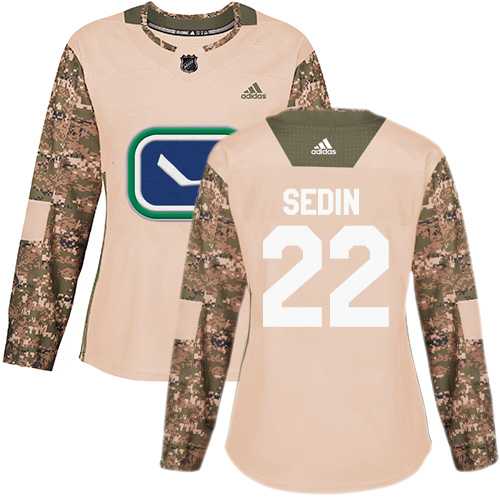 Women's Adidas Vancouver Canucks #22 Daniel Sedin Camo Authentic 2017 Veterans Day Stitched NHL Jersey
