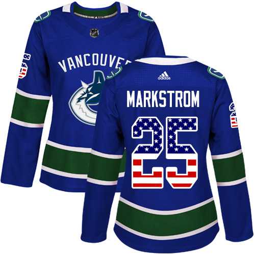 Women's Adidas Vancouver Canucks #25 Jacob Markstrom Blue Home Authentic USA Flag Stitched NHL Jersey