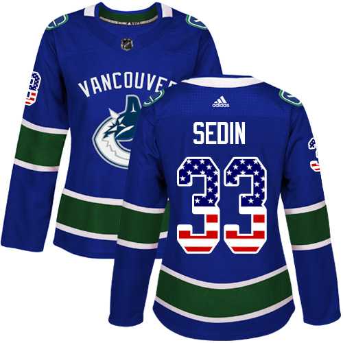 Women's Adidas Vancouver Canucks #33 Henrik Sedin Blue Home Authentic USA Flag Stitched NHL Jersey