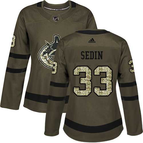 Women's Adidas Vancouver Canucks #33 Henrik Sedin Green Salute to Service Stitched NHL Jersey