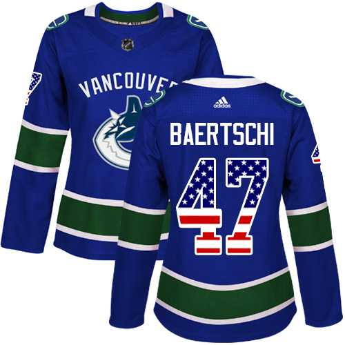 Women's Adidas Vancouver Canucks #47 Sven Baertschi Blue Home Authentic USA Flag Stitched NHL Jersey
