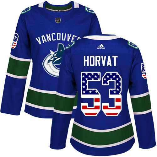 Women's Adidas Vancouver Canucks #53 Bo Horvat Blue Home Authentic USA Flag Stitched NHL Jersey