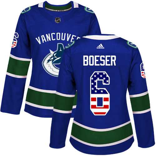 Women's Adidas Vancouver Canucks #6 Brock Boeser Blue Home Authentic USA Flag Stitched NHL Jersey