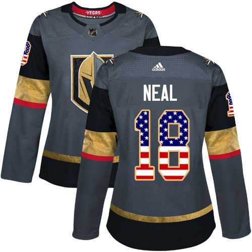 Women's Adidas Vegas Golden Knights #18 James Neal Grey Home Authentic USA Flag Stitched NHL Jersey