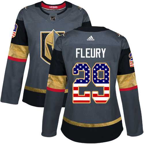 Women's Adidas Vegas Golden Knights #29 Marc-Andre Fleury Grey Home Authentic USA Flag Stitched NHL Jersey